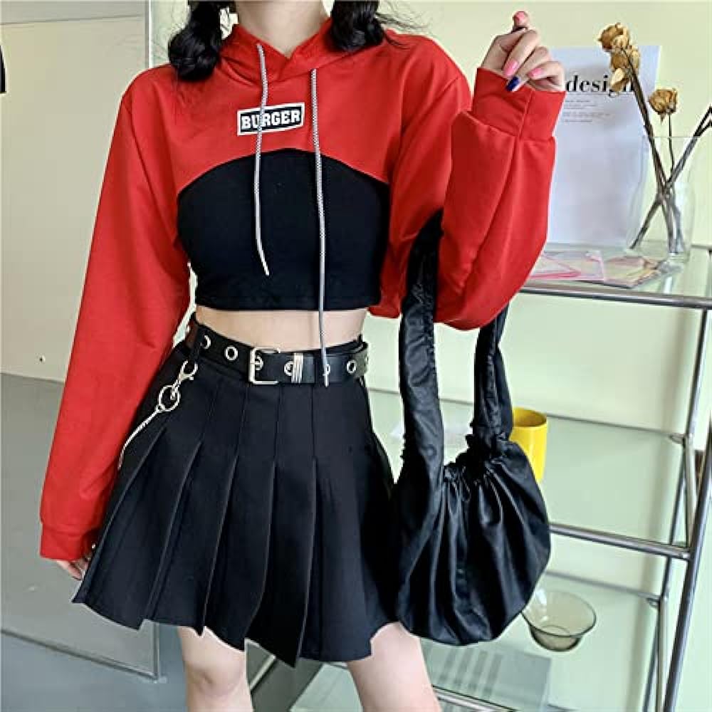 [DONLAONE] Women's Navel Hoodie, Hip Hop Dance Costume, Thin Hiphop Jazz Short Length Hoodie, Hooded Sweatshirt, Women's Pullover, Long Sleeve, Spring, Summer, Autumn Clothes, Tops + Tank Top, 2 Piece Set