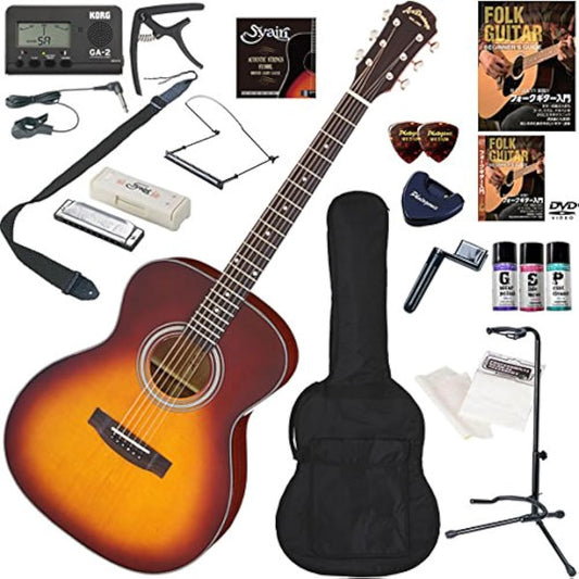 ARIA Acoustic Guitar Beginner's Set, the ultimate 19-piece set including harmonica, AF-201/TS (Tobacco Sunburst)