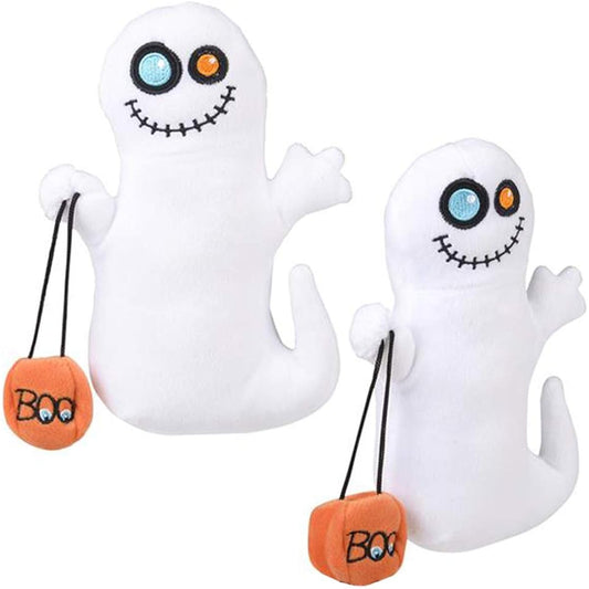 ArtCreativity Ghost Plush Halloween Toys Set of 2 with Colorful Eyes and Basket, Fun Halloween Party Favors, Great for Spooky Events and Photo Booth Props and Decorations
