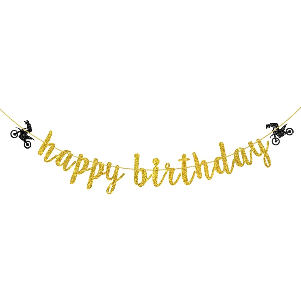 Helewilk Gold Glitter Motorcycle Happy Birthday Banner, Motorcycle Sports Theme Garland for Boys Men's Birthday Party Decorations Motorcycle Party Banner