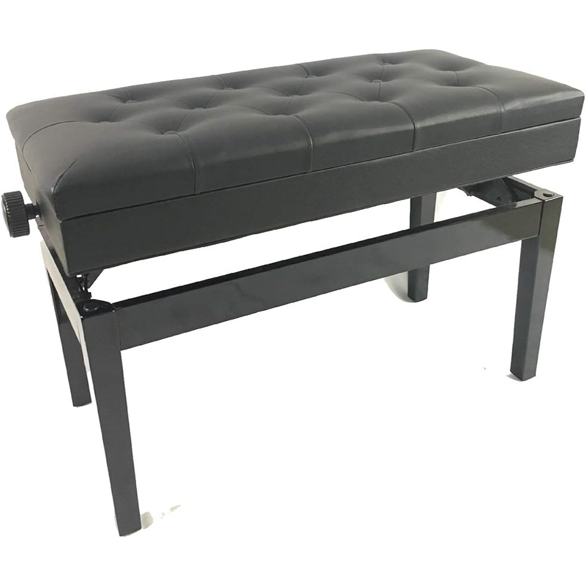 Piano Bench Bookshelf Adjustable PU Leather Button Surface Piano Stool Double Solid Wood Straight Leg Piano Stool Piano Chair (Color : Black, Size : 86x39x48cm)