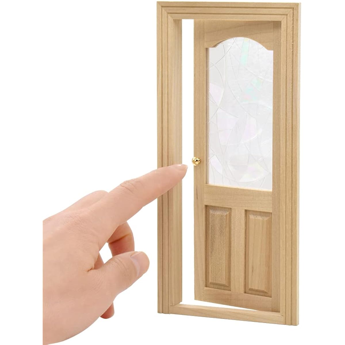 iLAND Dollhouse Door 1/12 Scale Miniature Door with 3D Window Glass Reflecting Rainbow Light and Handle