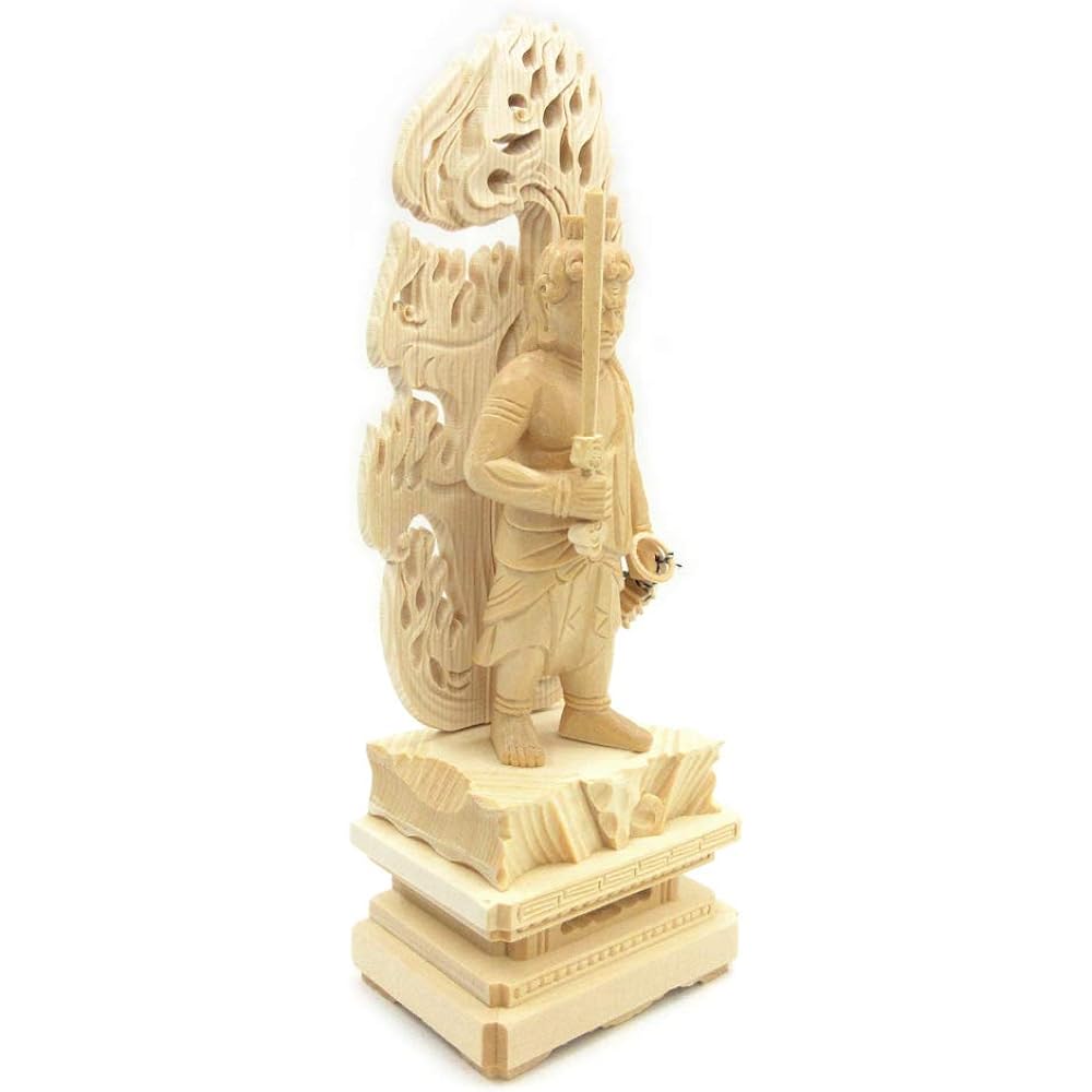 Kurita's special Buddha statue [Myoo] Fudo Myoo standing statue 3.0 dimensions (total height 20 cm, width 7.5 cm, depth 5 cm) High quality wood carving made of cypress wood Flame halo square rock base 1139