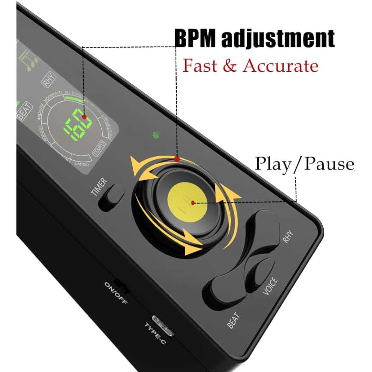 AUPHY Digital Metronome Piano Guitar Drum Violin woth Timer Vocal Headphone Jack Black