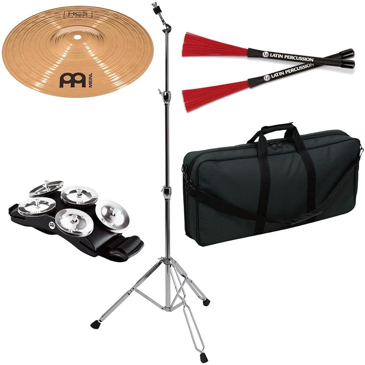 [For Cajon] MEINL HCSB10S + CS-01 + LP-CCB + CFT5-BK + TCB-200 Splash + Stand + Cajon Brush + Foot Tambourine + Carrying Bag Set