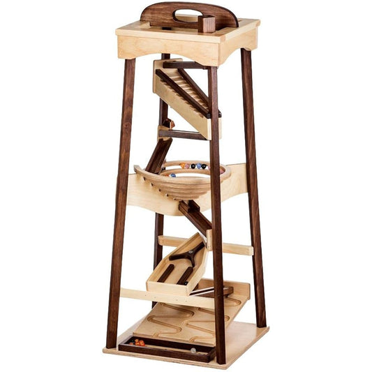 AmishToyBox.com Pyramid Marble Tower Run Wooden Toy - 39" Tall - Pack of Marbles Included (Walnut and Natural Finish)