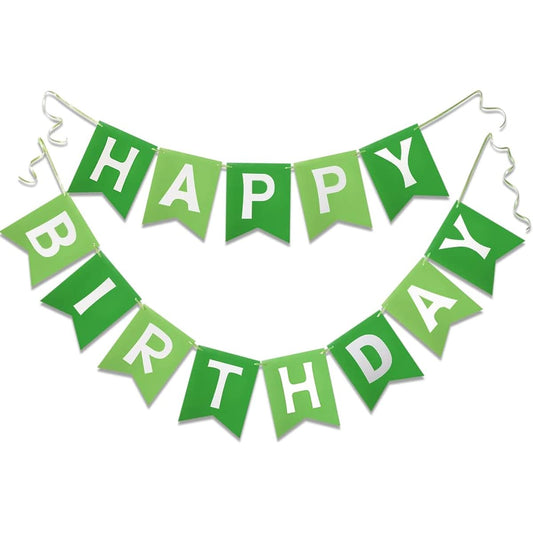 13pcs Green Happy Birthday Banner Green Theme Birthday Party Supplies Sign Birthday Garland Nursery Hanging Decorations