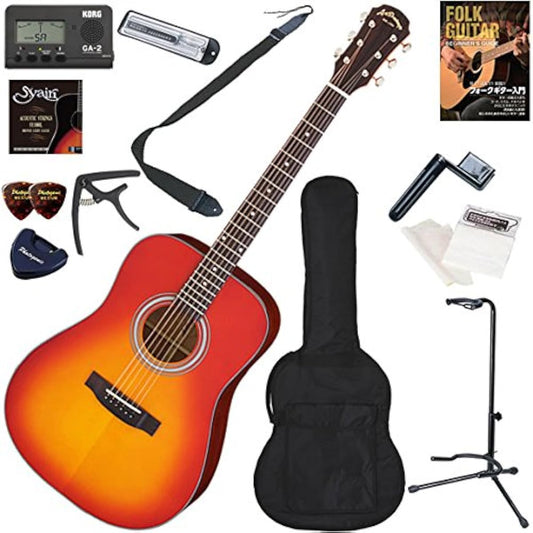 ARIA Acoustic Guitar Beginner's Set, Easy 13-Piece Set AD-211/CS (Cherry Sunburst)