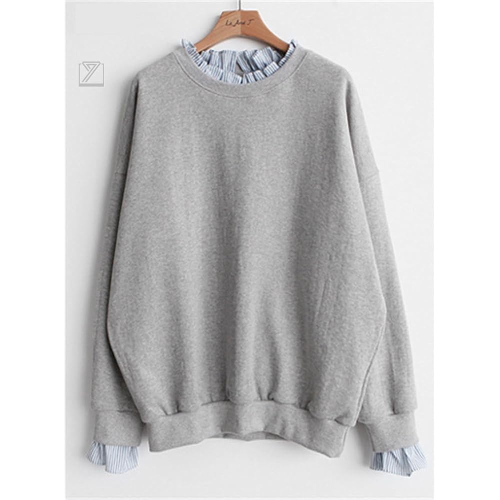 [Kayiyasu] Women's Top, Layered Style, Long Sleeve, Sweatshirt, Hoodie, Casual, Cute, Striped, Slimming, Everyday Wear, Spring, Autumn, M-2XL
