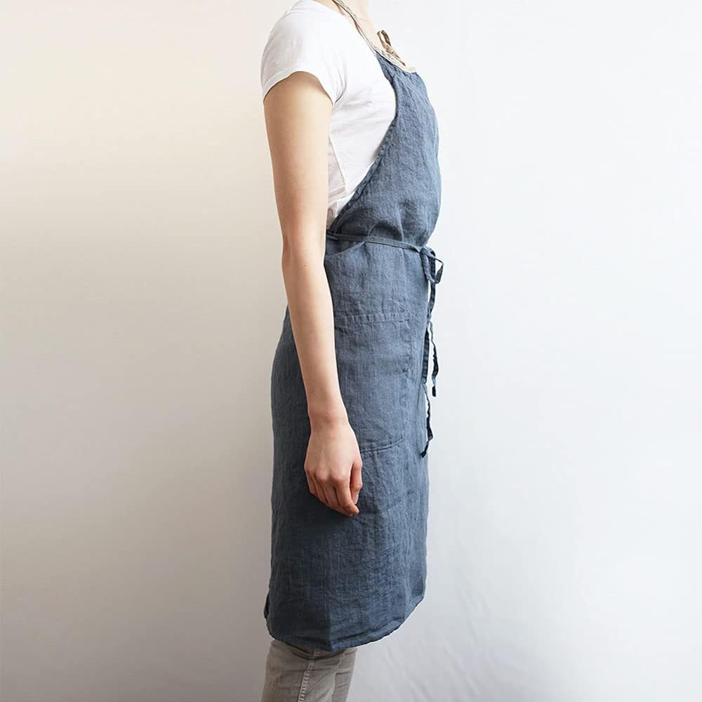 [Lino e Lina] [Lino Elina Apron Full Apron Linen Mila Women's Men's Kitchen Plain Linen Simple Long Length Stylish