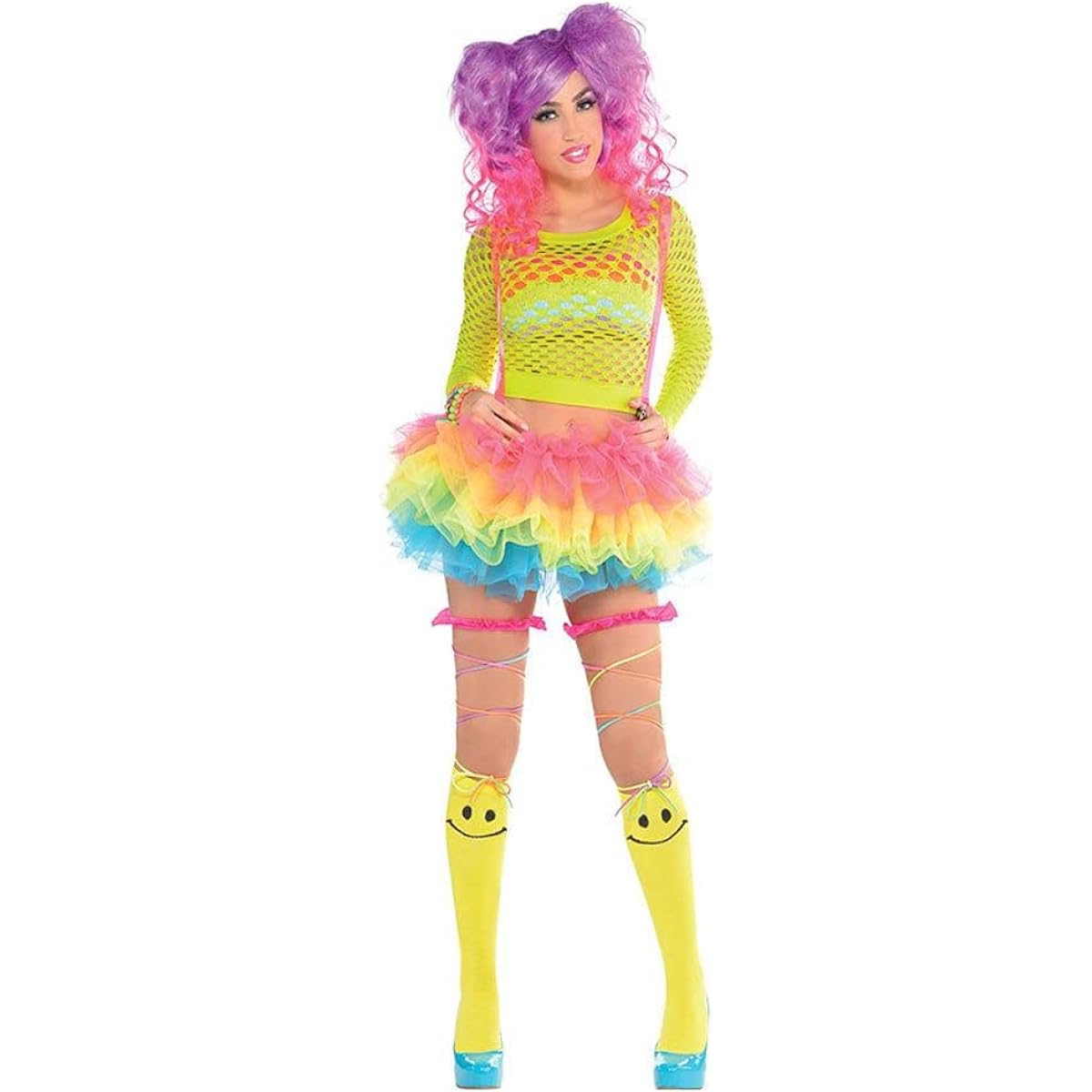 Electric party tutu with suspenders.