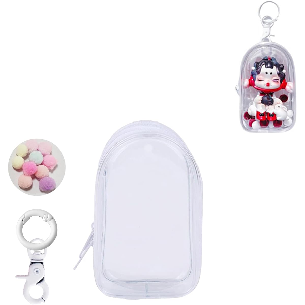 Clear Doll Display Bag Keychain Portable Hanging Figure Storage Bag Mystery Box Organizer Dustproof Collectibles Display Case Display case for showing off your blind box mini figures.
