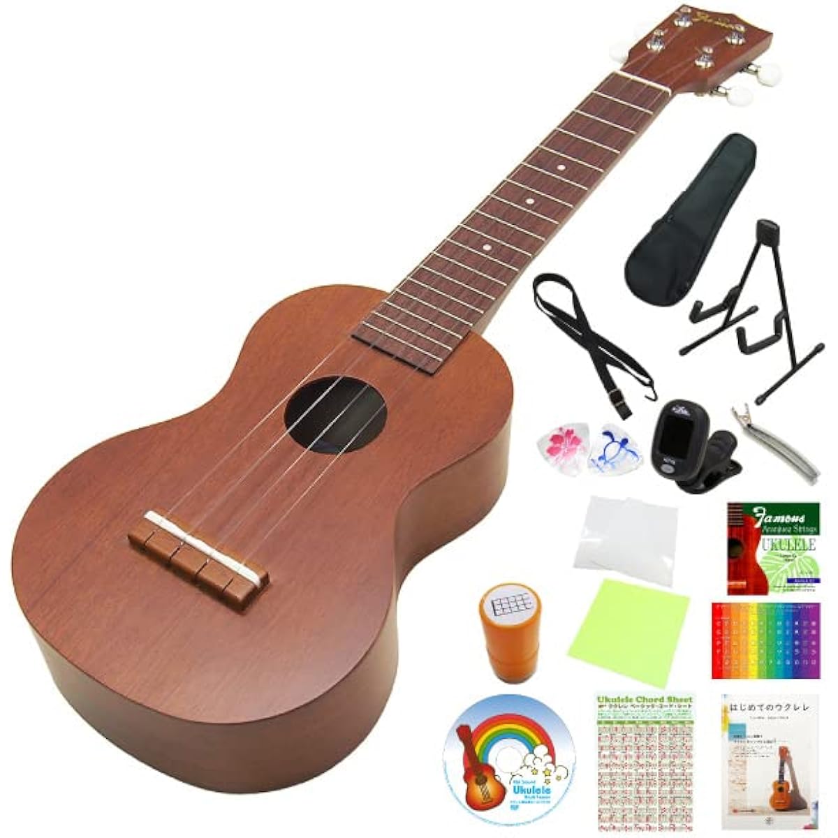Famous Ukulele FLS-60 High Grade 15-Piece Set Soprano Long Neck Mahogany Body [Reliable Made in Japan] [For Jakasolo] (u)