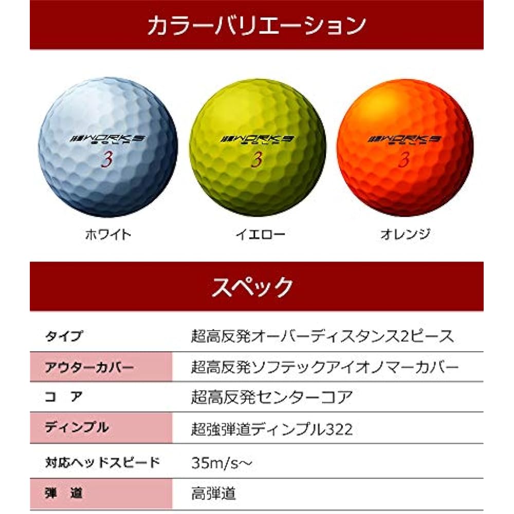 WORKS GOLF Golf Ball Hisho Red Label Kiwami 2020 Model High Repulsion Ball