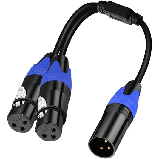1 Male to 2 Female XLR Y Splitter Microphone Cable 1.5ft 3 Pin XLR Female to Dual XLR Male Y Splitter Balanced Mic Audio Cable for Stereo Microphone to L&R Audio Track (1 Pack)