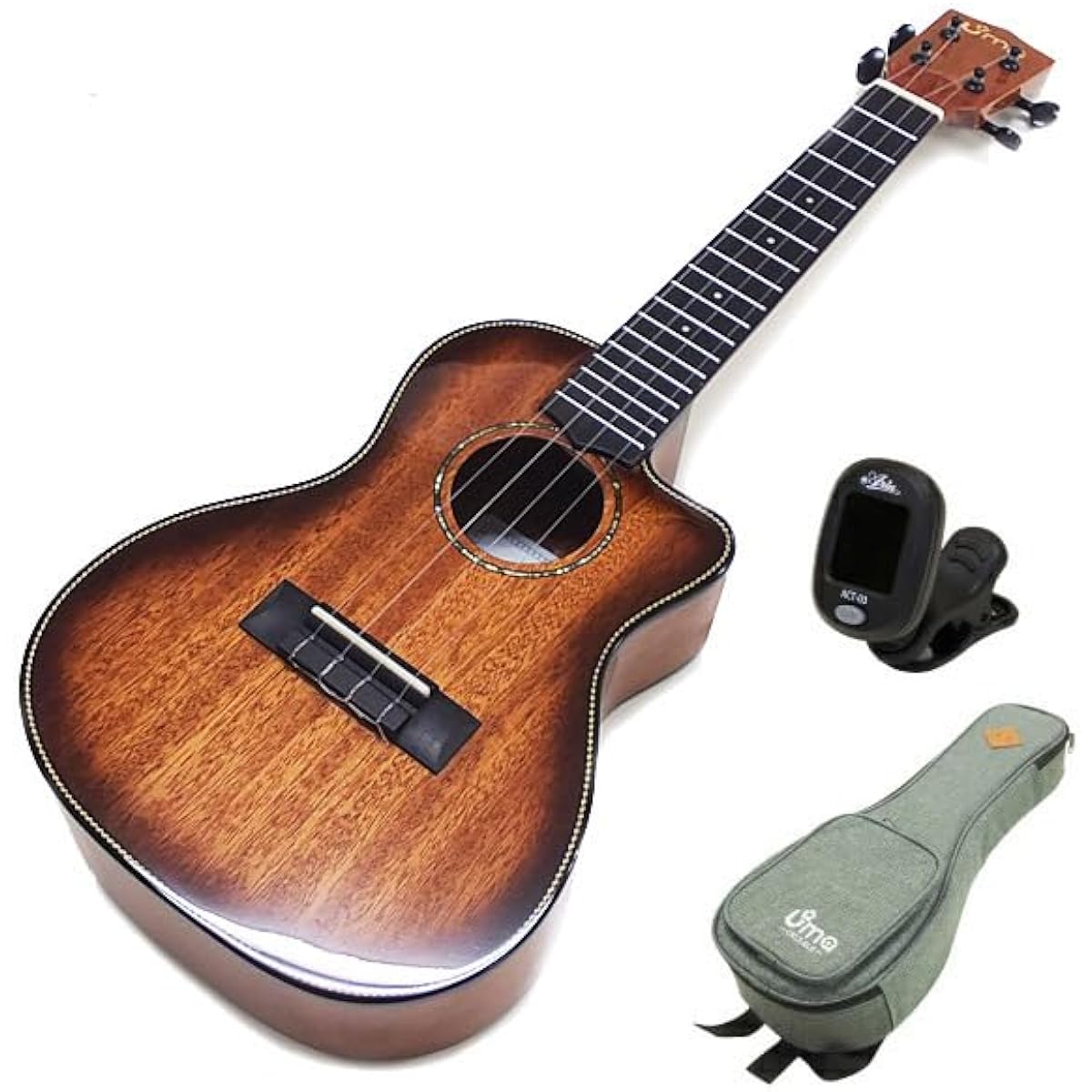 Uma Ukulele UK-17SC Concert Cutaway Tuner Included Mahogany Solid Top TR Music String Height Adjusted (Taiwan Brand) [Solo] (u)