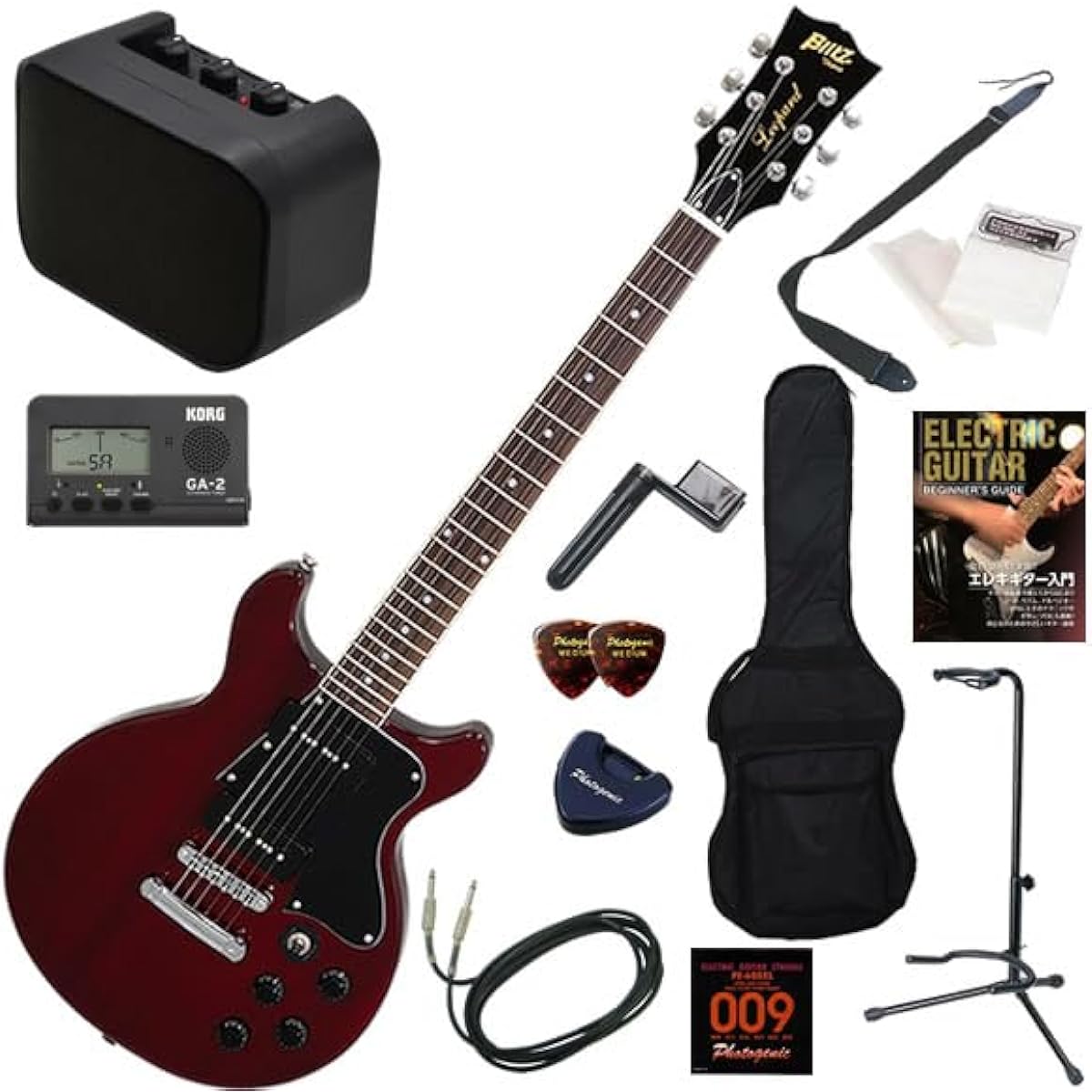 Blitz Electric Guitar Beginner's Guide 13-piece Set Including Mini Amplifier BLP-SPL/WC/WR (Wine Red)