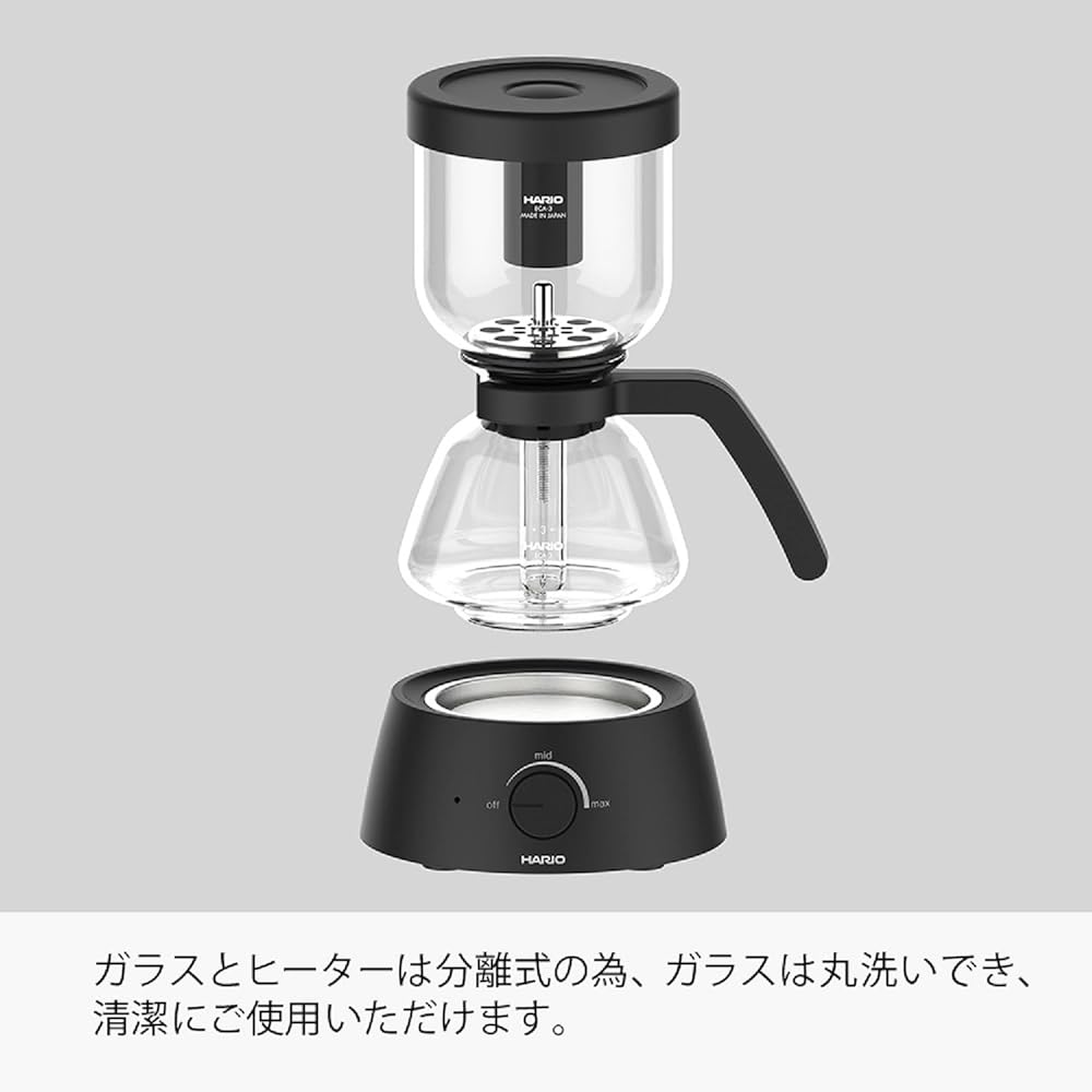 HARIO Electric Coffee Siphon for 3 Cups Practical Capacity 360mL Black Electric Siphon Compact HARIO Glass ECA-3-B
