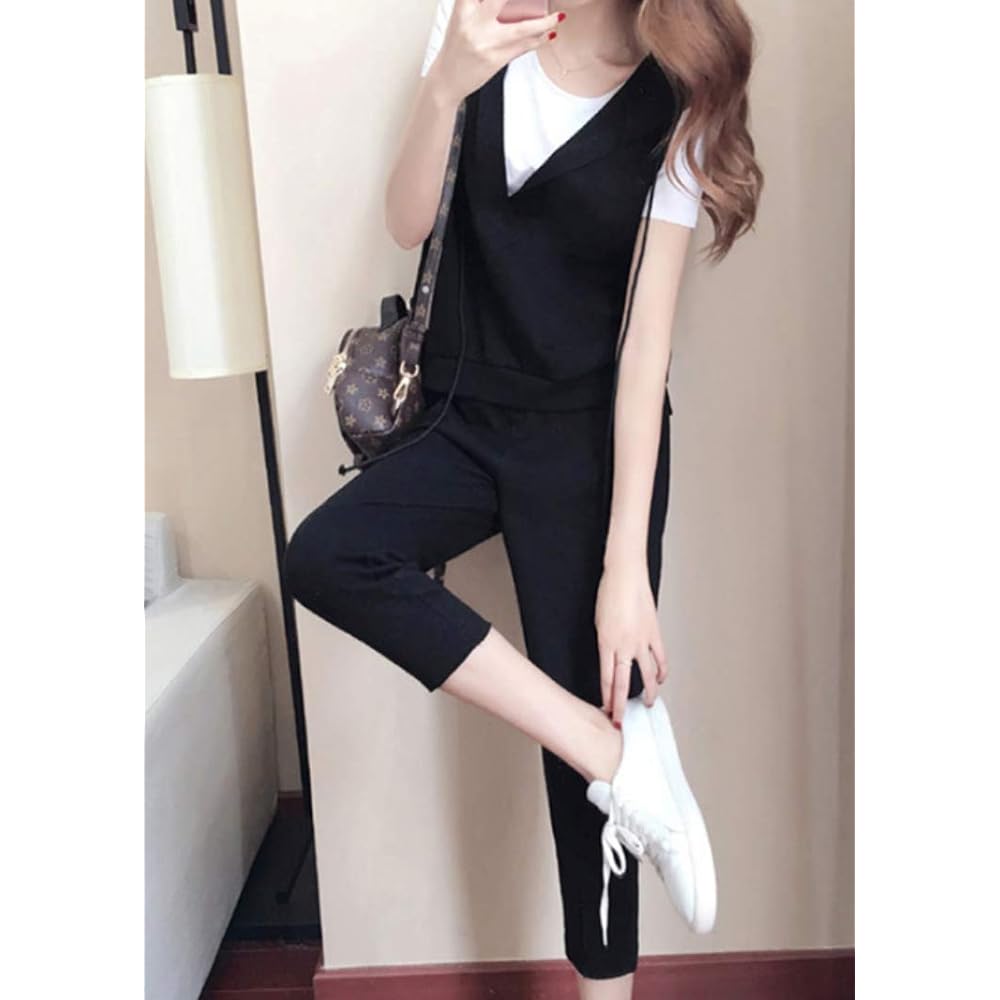 [Shion] 3-piece set T-shirt, hooded hoodie, jersey, top and bottom set, loungewear, women's S-2XL
