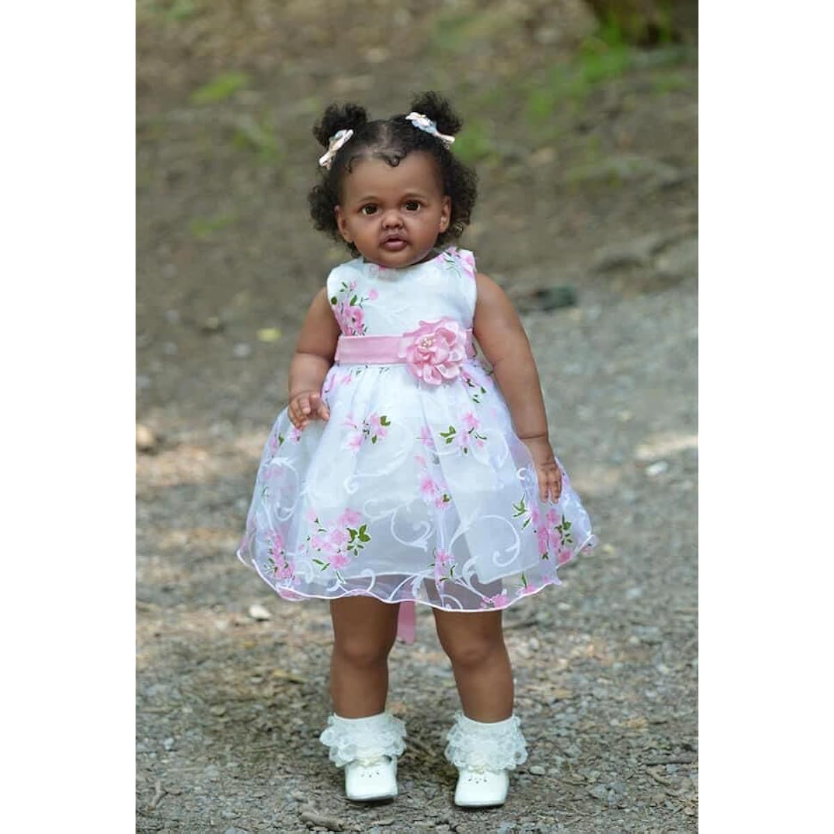 KOKOMANDY Reborn Toddler Doll Girl 28 Inch Dark Brown Skin Realistic Lifelike Soft Silicone Heterogeneous Black Girl Cute Doll Cloth Bodyweight Baby Doll African American Collectible Doll for Adult