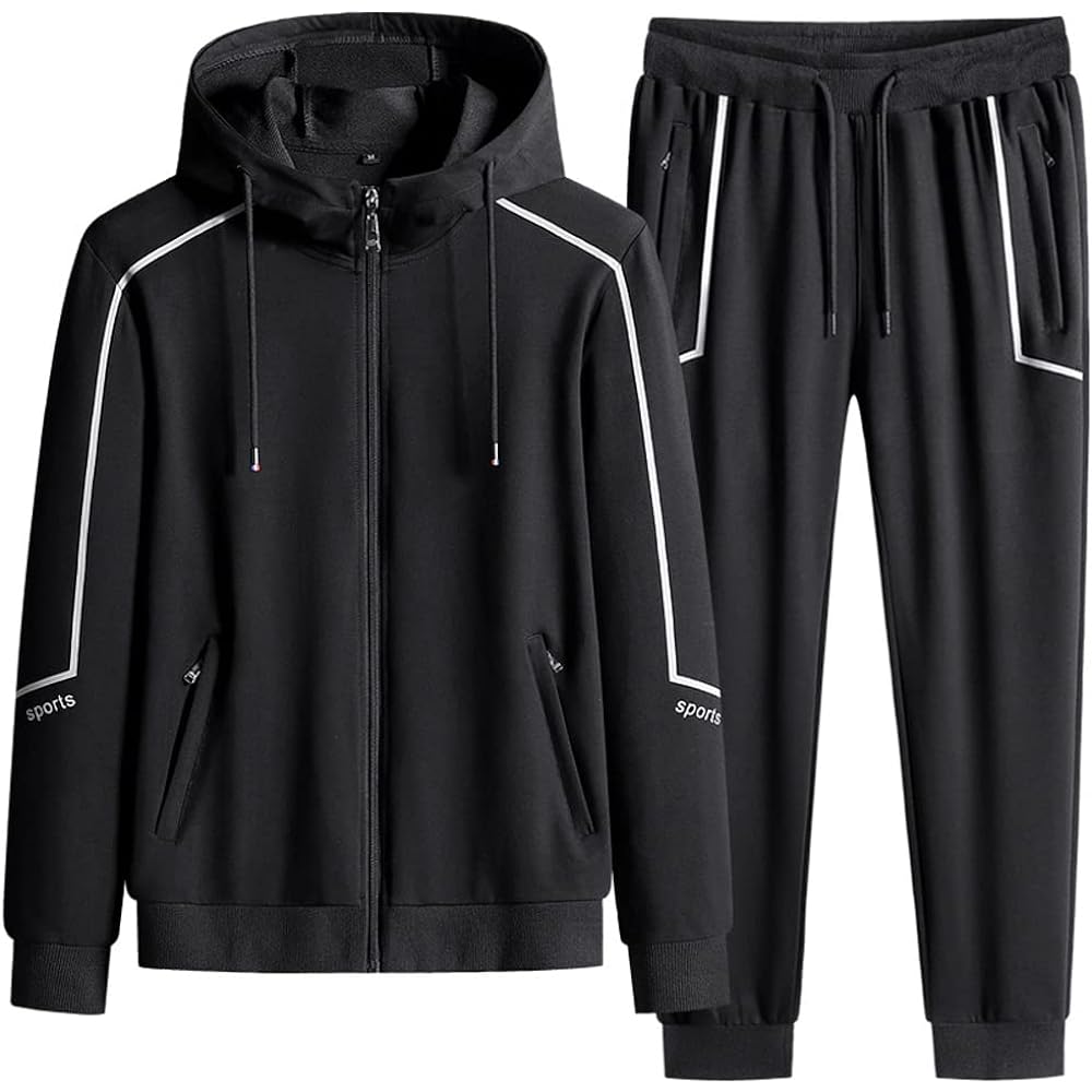 [Tiann] Jersey Top and Bottom Set Men's Set Hooded Sweatshirt Hoodie Pants 2 Piece Set Sweat Absorbent Quick Drying Tracksuit Running Wear Sportswear Casual Room Wear Loungewear Large Size Black XL