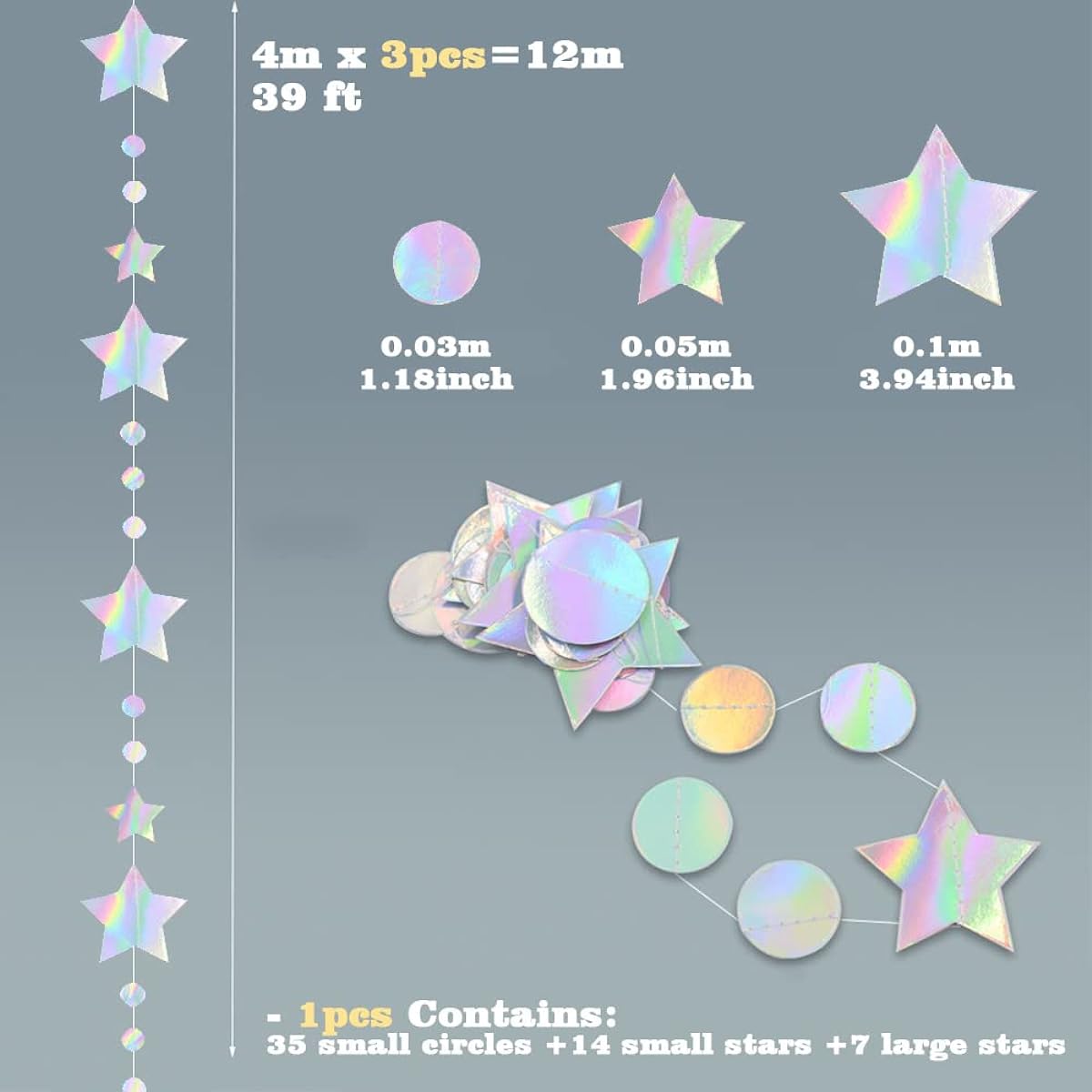 Rainbow Party Decorations Star Circle Dot Paper Hanging Dot Streamer Backdrop Birthday Party Decorations Wedding Bachelorette Engagement Disco Dance Decorations (QS49)