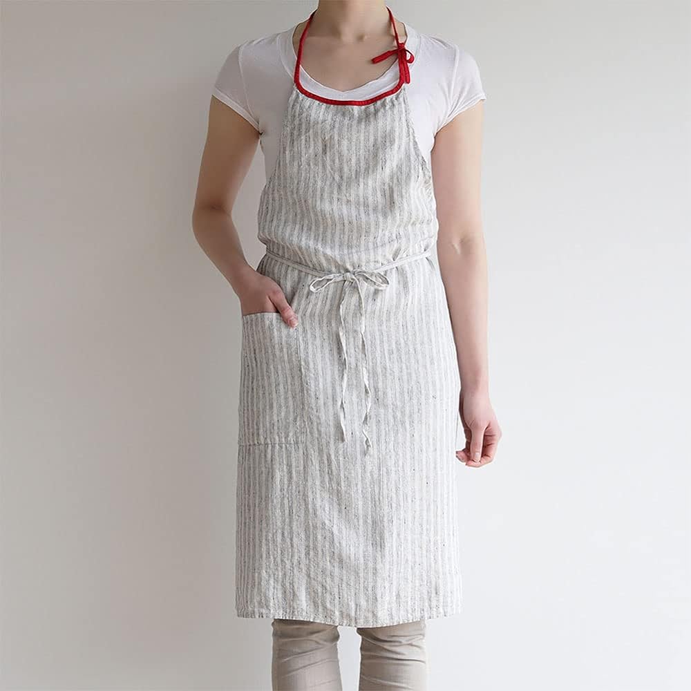 [Lino e Lina] [Lino Elina Apron Full Apron Linen Mila Women's Men's Kitchen Plain Linen Simple Long Length Stylish