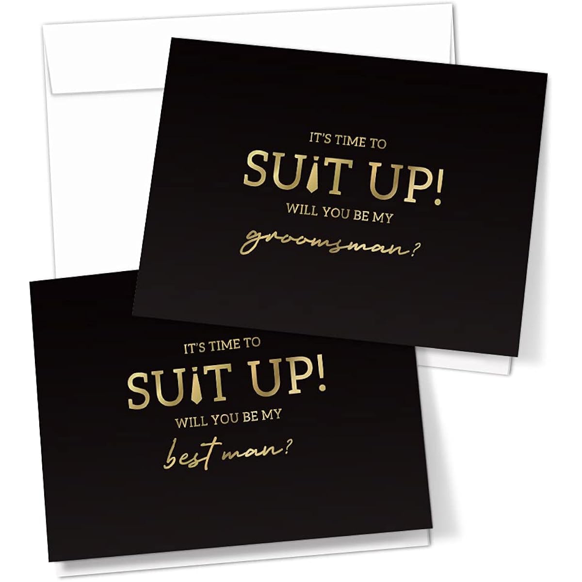 Hat Across Man Marriage Proposal Card | Will You Be My Groomsman 8 Cards and 2 Best Man Cards with Envelopes | Set of 10 Black and Gold Groomsman Cards Perfect for Wedding Party