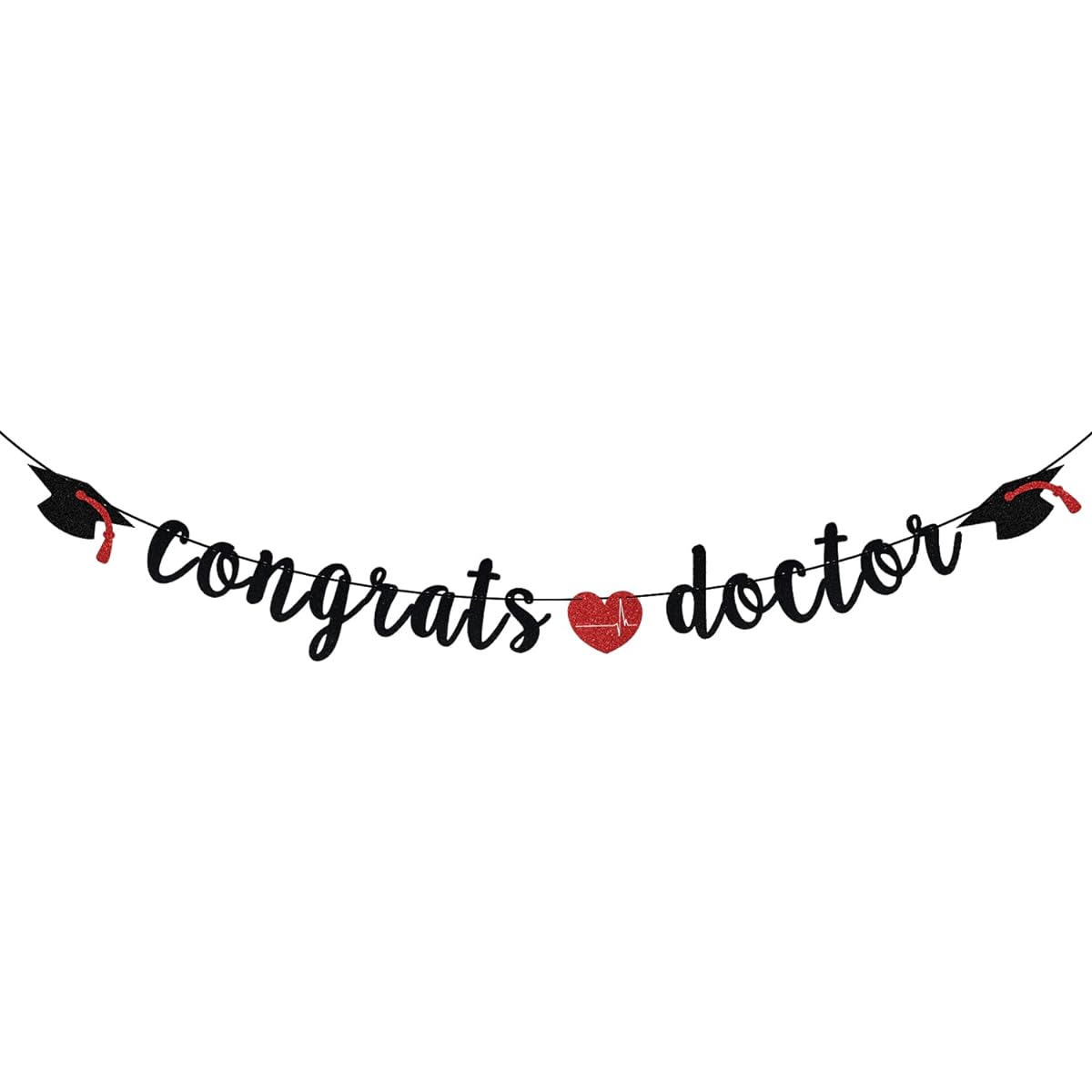 Black Glitter Congrats Doctor Banner - Physician Graduation Decorations - Future Doctors Medical School Graduation Party Decorations
