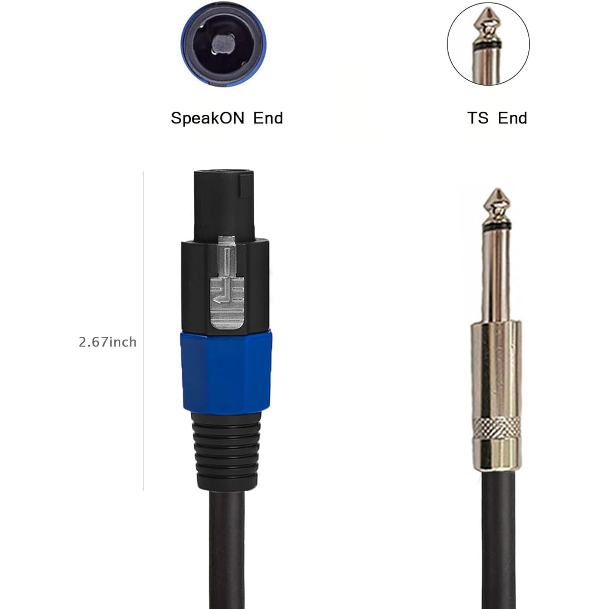 HeyTones 10ft 12 Gauge Professional SpeakON - 1/4" TS Speaker Cable - 12AWG 10ft DJ/PA Speaker Cable Amplifier Connection Wire