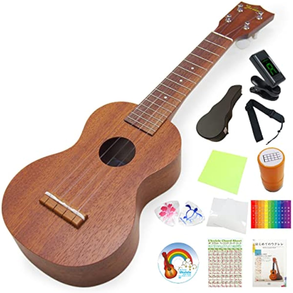 Famous Japanese Ukulele FS-1 Soprano with Hard Case Special 12-Piece Set Mahogany (Reliable Japanese Made) (Sweet Tone) (Friction Pegs) (u)
