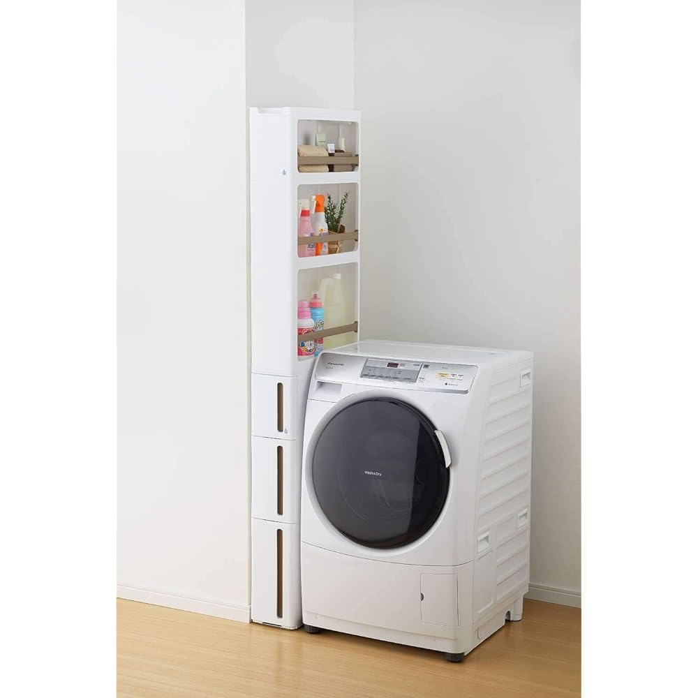 Sanka Stranti Gap Storage with Casters 17cm Rack Drawer Set White Ready-to-use Completed Product Same height as a typical kitchen (85cm) Stackable Locking Mechanism Drop Prevention Stopper Made in Japan Kitchen Rack Laundry Rack Refrigerator Toilet Rack
