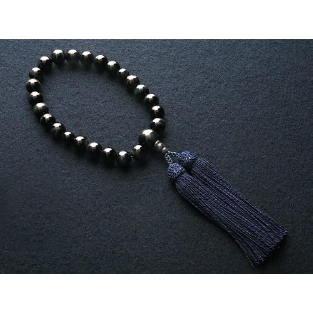 Kyoto Buddhist Altar Hayashi Prayer Beads for Men Pure Silk Head Tassel Blue Tiger Eye Stone [Hawkseye] [Prayer Bag Set] M-043 Kyoto Prayer Beads *This prayer beads can be used by all sects.