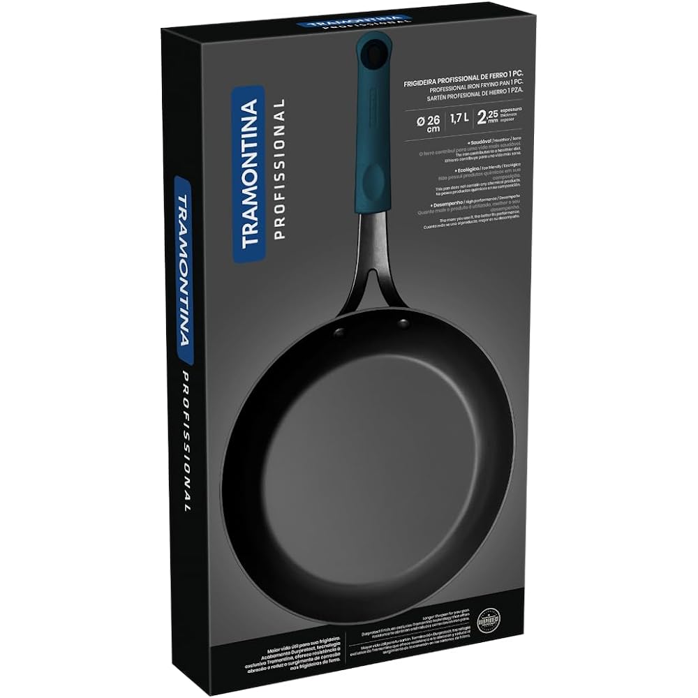 Tramontina Iron Frying Pan Professional 26cm IH Compatible Removable Silicone Handle Durable Made in Brazil 20766/026 TRAMONTINA BK