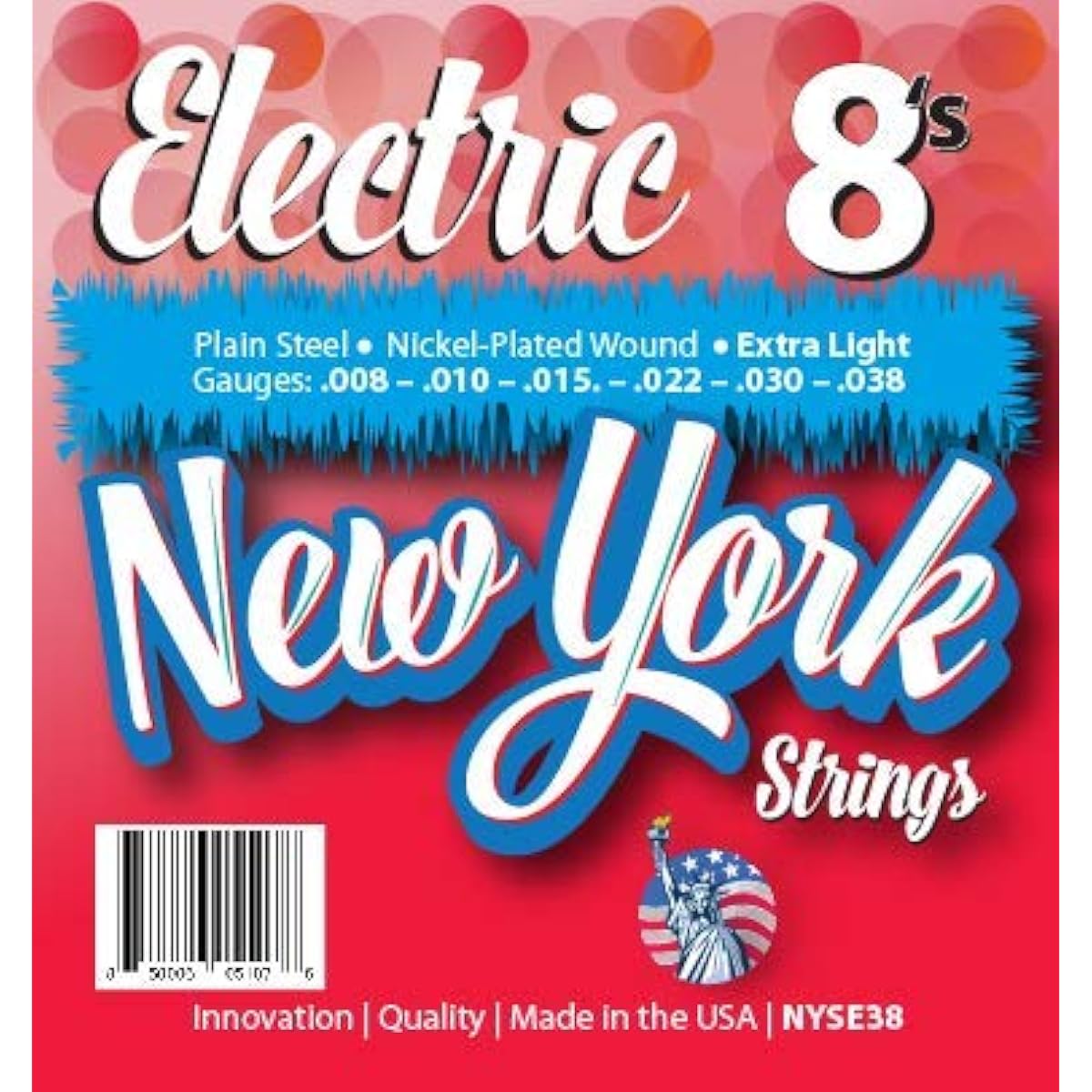 New York Strings NYSE38 Electric Guitar Strings Plain Steel Extra Light 8's Innovation Quality New York Strings are a Symphony of Strings Made in the USA