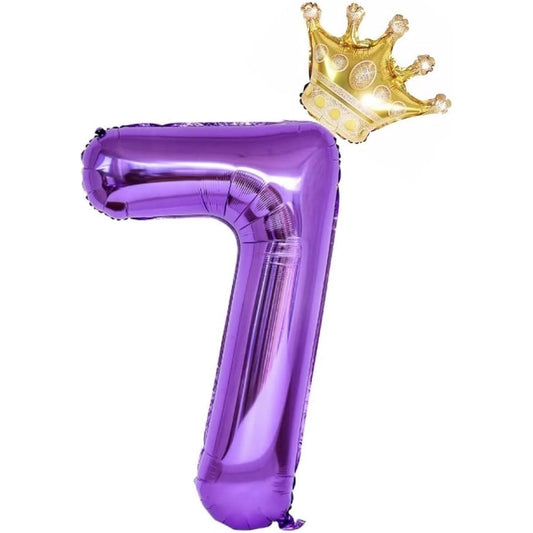 40" Purple Number 7 Crown Balloon Set, 7th Birthday Balloons for Birthday Party Decorations (Number 7)