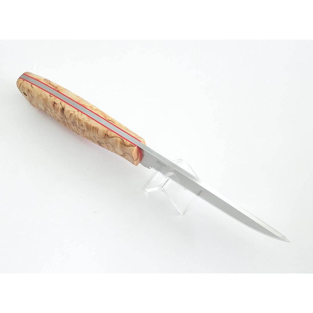 Brisa Trapper 115 Elmax Curly Birch Red Liner Scandi Grind Brass Pin