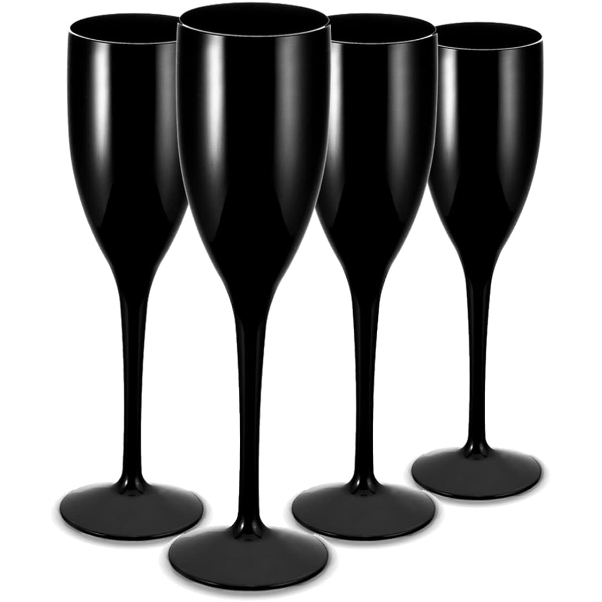 RB Champagne Glass Black Premium Plastic Unbreakable Reusable 15cl, Pack of 4