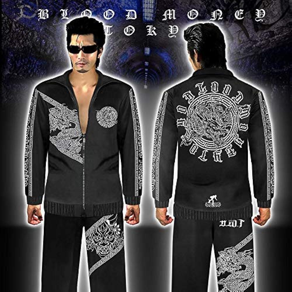 [Blood Money Tokyo] MBT-20023BL Dragon + Hannya Pattern Long Sleeve Setup Jersey Black White Yakuza Showa Heisei Yankee Oraora Style Top and Bottom Clothes Flashy Men's Fashion