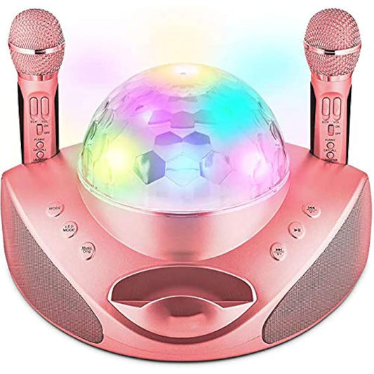 Wireless Karaoke Microphone Home KTV Microphone Wireless Microphone System 2 Handheld Microphones Mobile Karaoke Device AUX TF Card Karaoke Singer Machine Portable Professional Home KTV Set (PINK)