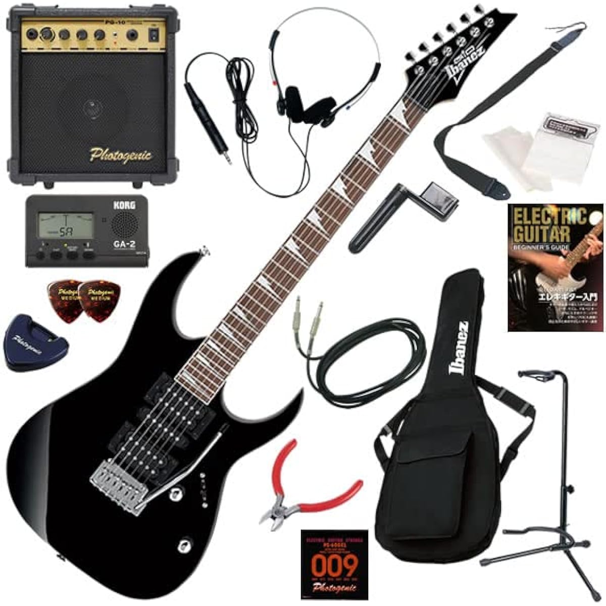 Ibanez Electric Guitar Beginner's Guide GIO Series Standard 15-Piece Set with 10W Amplifier GRG170DX/BKN (Black Knight)