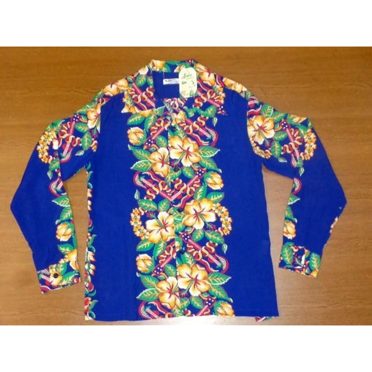 Sun Surf Long Sleeve Aloha Shirt Ukulele Hibiscus Lei Navy M Size SUN SURF SS29202 BLESSING GIFT FROM HAWAII Toyo Enterprises