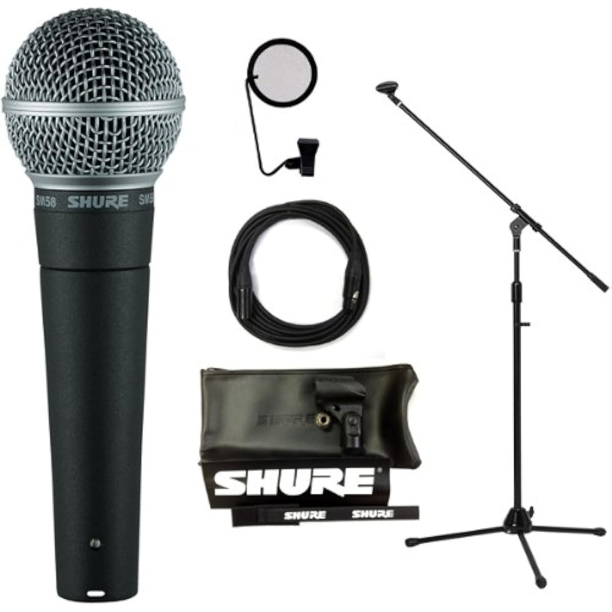 [9-piece set with microphone stand + pop blocker + microphone cable] SHURE SM58-LCE vocal microphone