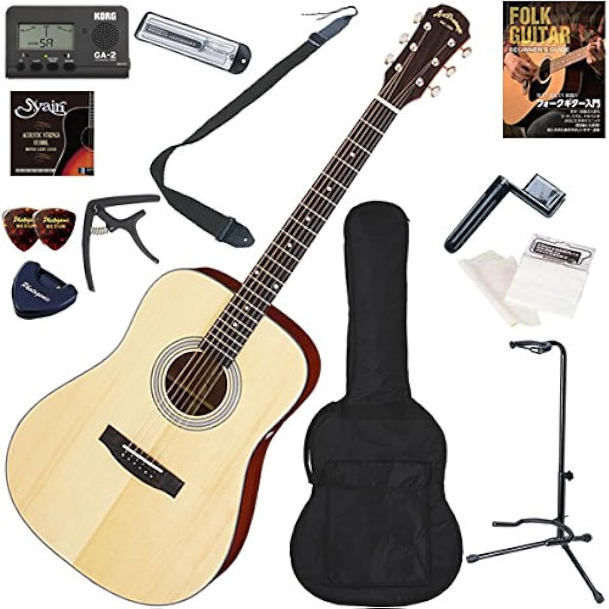 ARIA Acoustic Guitar Beginner Set Easy 13 Piece Set AD-211/NT (Natural)