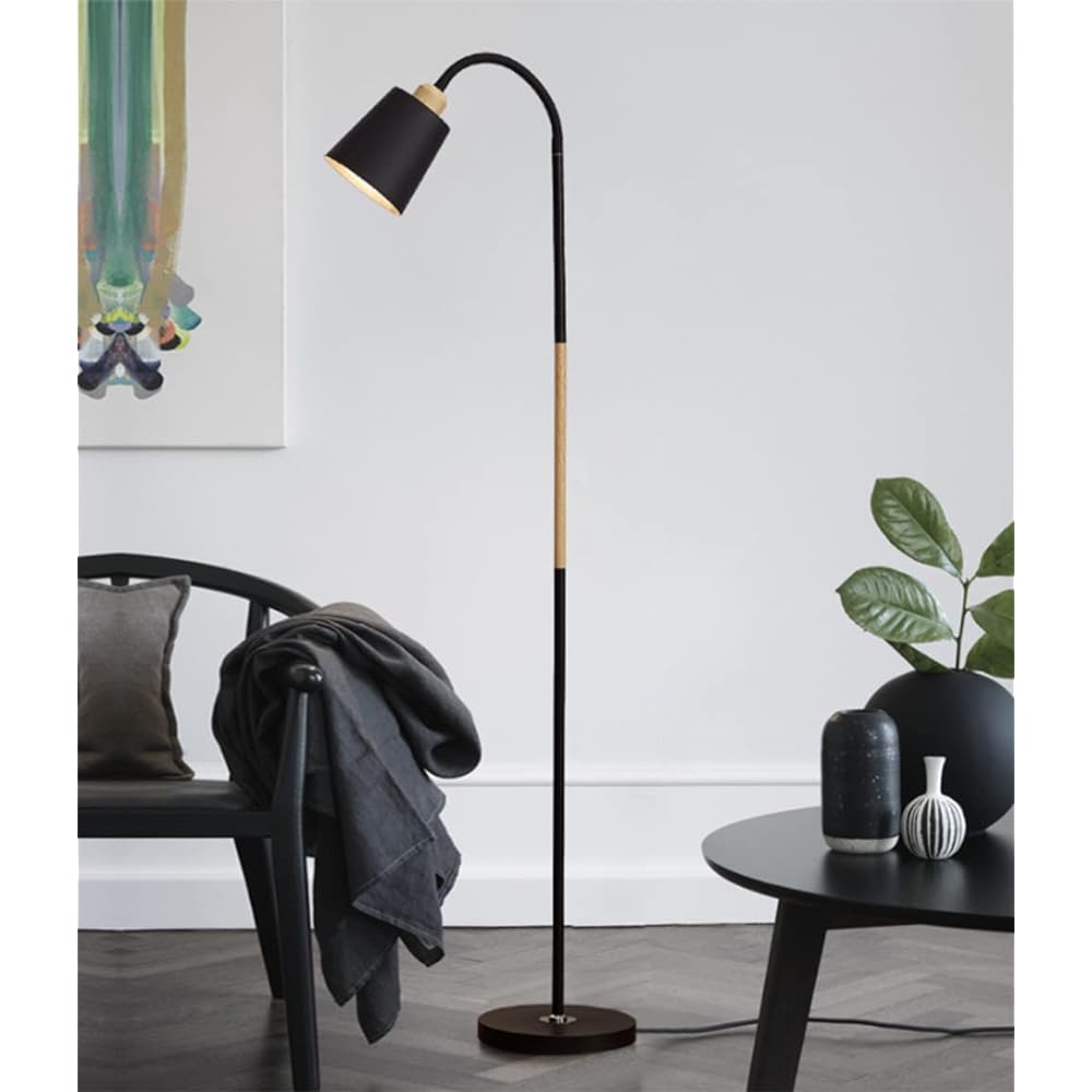 Susuo Scandinavian Style Floor Stand Light, 110V-120V, Modern Stand Light, LED Compatible, Lighting, Floor Lamp, Stylish, Indoor Lighting, Perfect for Restaurants, Bedrooms, Work, etc., No Bulb, 1 Light, Black, Curved, ss759330BC