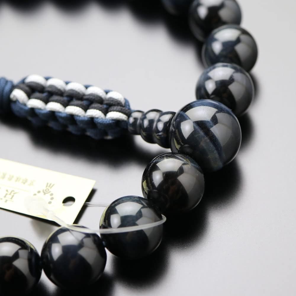 Nenju.com ≪Special Price≫ Jodo Shinshu Prayer Beads for Men, 22 Beads, Blue Tiger Eye Stone, String Tassel [Regular Prayer Beads, Kyoto Buddhist Prayer Beads, Kyoto Disciples, Shinshu Hawks Eye, Blue Tiger Eye, Tiger Eye Stone, Funerals, Funerals, Memori