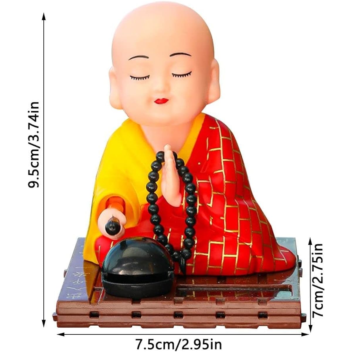 Andy's Orchids Small Monk Figurine Solar Toy Shaking Head Dancing Toy Buddhist Doll Figurine Car Dashboard Ornament Home Decoration