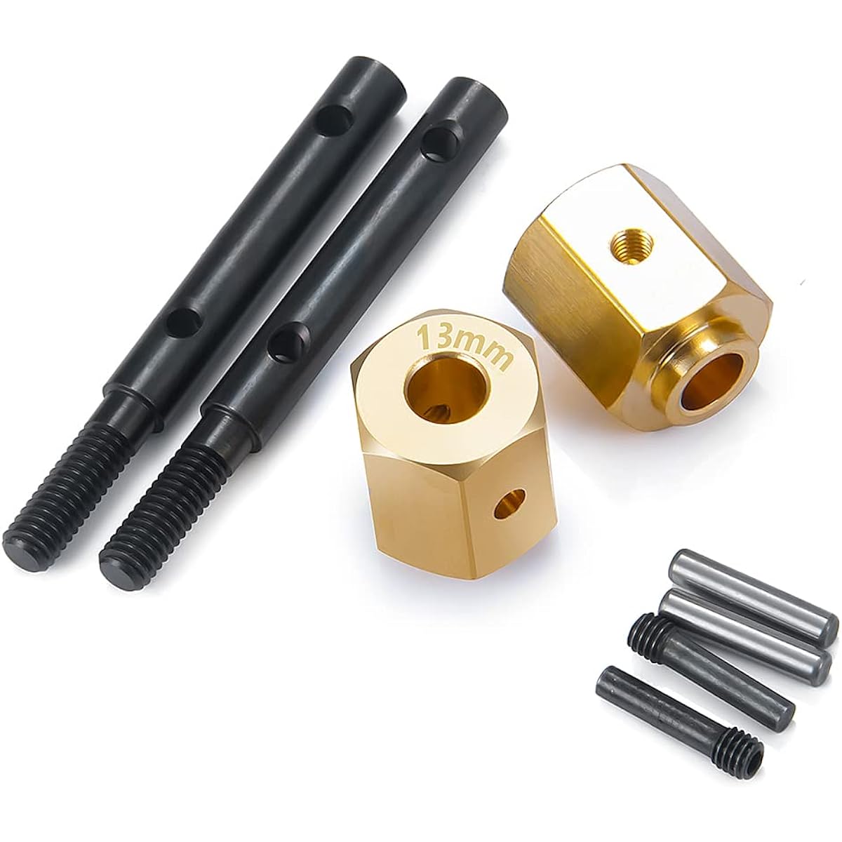 RCLIONS Brass Extended Wheel Hub Hex +13mm with Steel Stub Axle for Axial SCX10-III AXI03007 Wrangler 4WD 1/10th RC Crawler Car