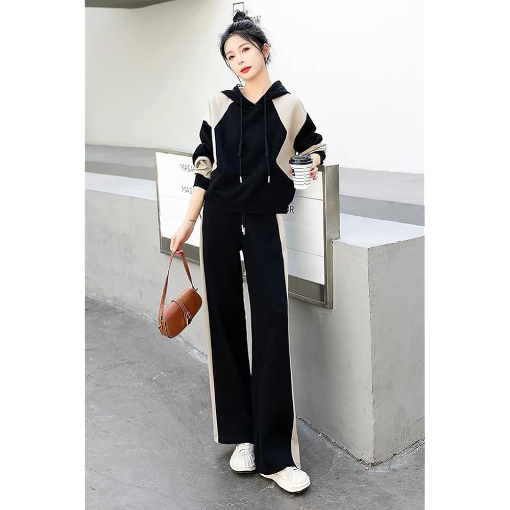 [H. zroy] Jersey Top and Bottom 2 Piece Set Women's Setup Autumn Winter Spring Parka Long Sleeve Sweatshirt Sportswear Loose Room Wear Stylish Casual