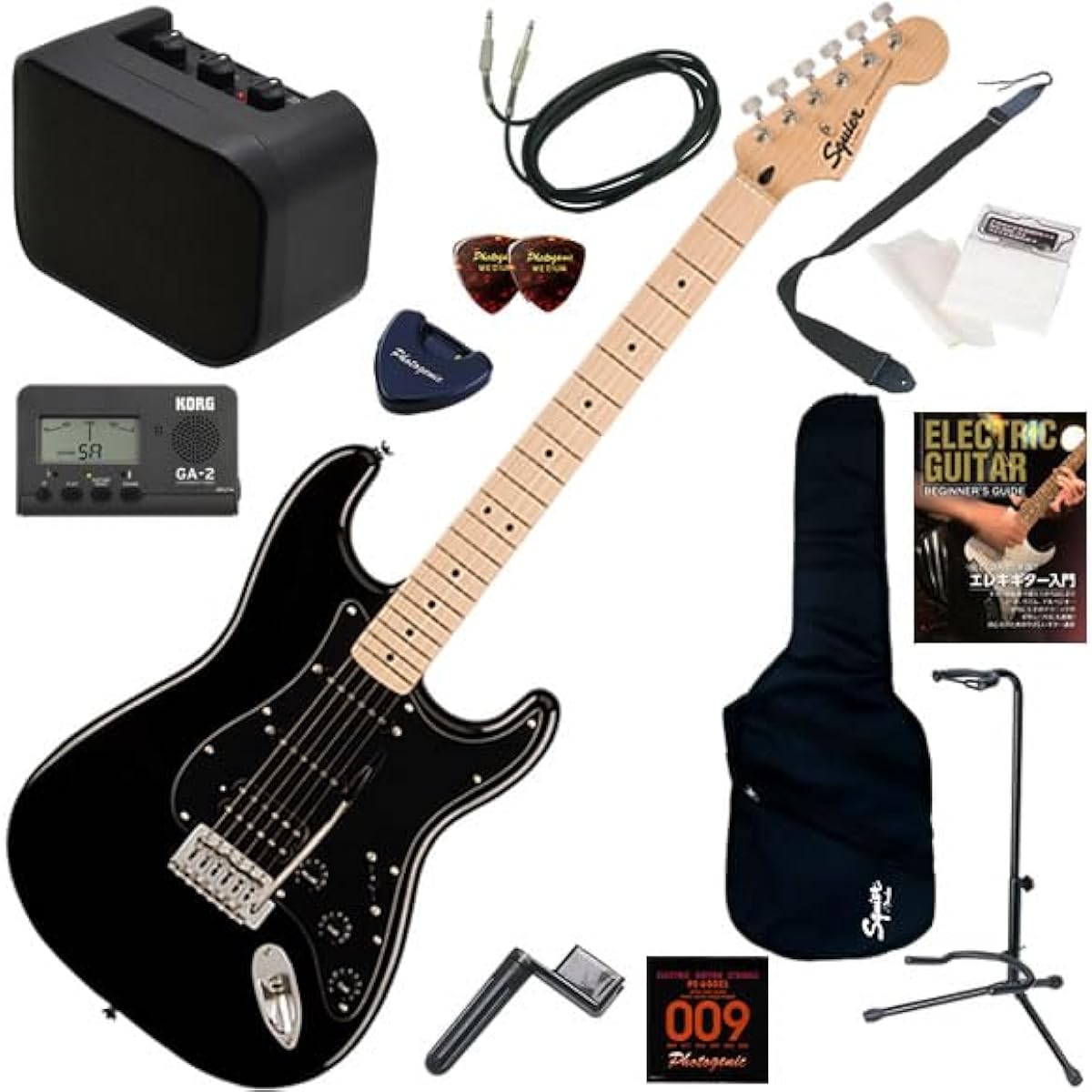 Squier Electric Guitar Beginner's Set of 13 Including a Mini Amp - Sonic Stratocaster HSS/TCO (Tahitian Coral)